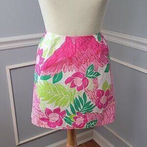 LILLY PULITZER Port of Caw Pink Green Tropical Floral Bird Preppy Mini Skirt 4